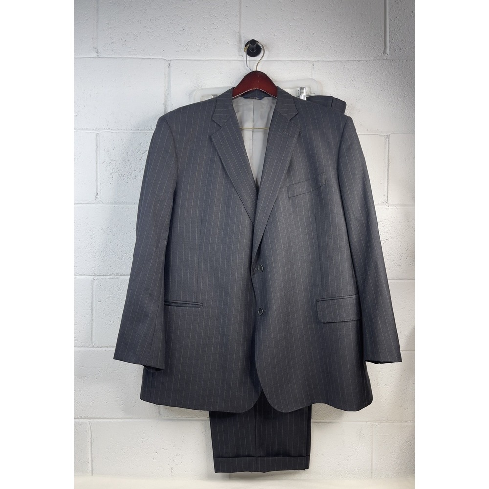 Brooks Brothers Custom Tailored Wool Men Suit 48R 46 Gray Pinstripe Madison 2pc